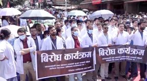 सुरक्षाको माग गर्दै चिकित्सकहरूले काठमाडौंमा विरोध प्रदर्शन